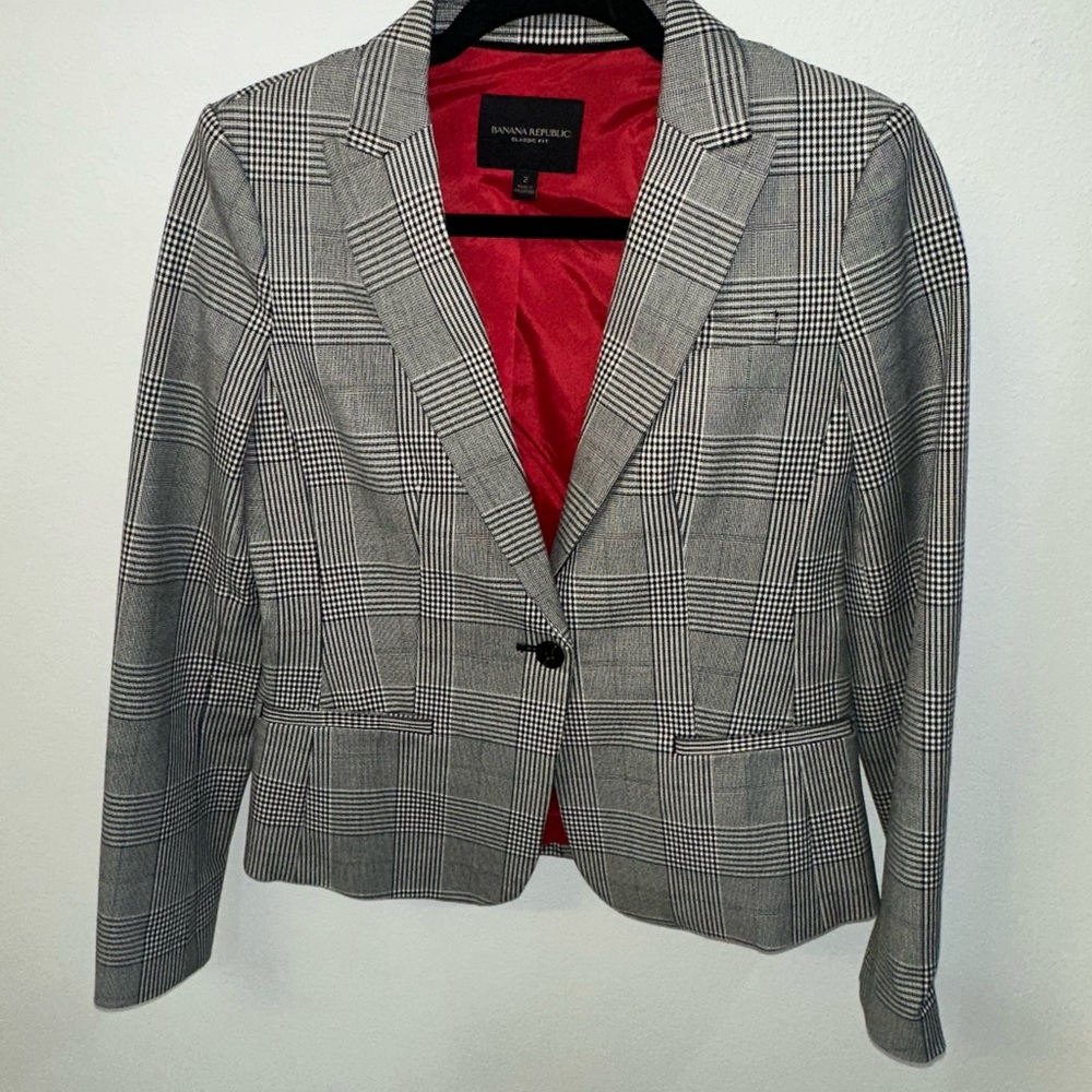 NWOT Banana Republic Women's Black and White Plaid Blazer